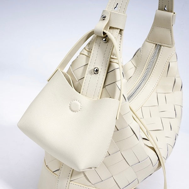 Women's Genuine Leather Woven Dumpling Shoulder Crossbody Bag