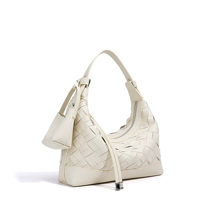 Women's Genuine Leather Woven Dumpling Shoulder Crossbody Bag