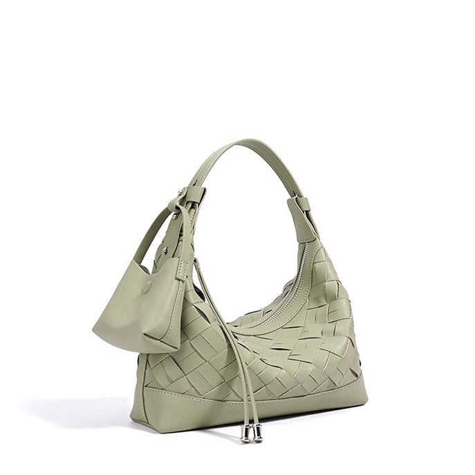 Women's Genuine Leather Woven Dumpling Shoulder Crossbody Bag