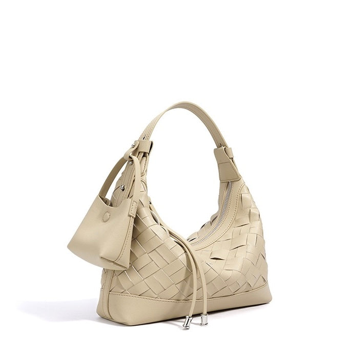 Women's Genuine Leather Woven Dumpling Shoulder Crossbody Bag