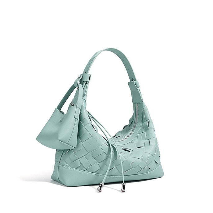 Women's Genuine Leather Woven Dumpling Shoulder Crossbody Bag