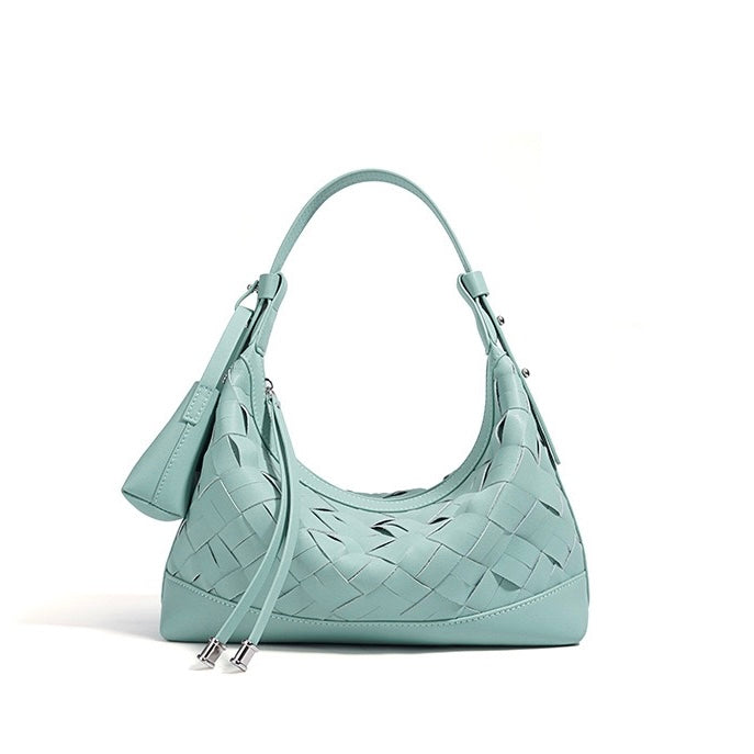 Women's Genuine Leather Woven Dumpling Shoulder Crossbody Bag