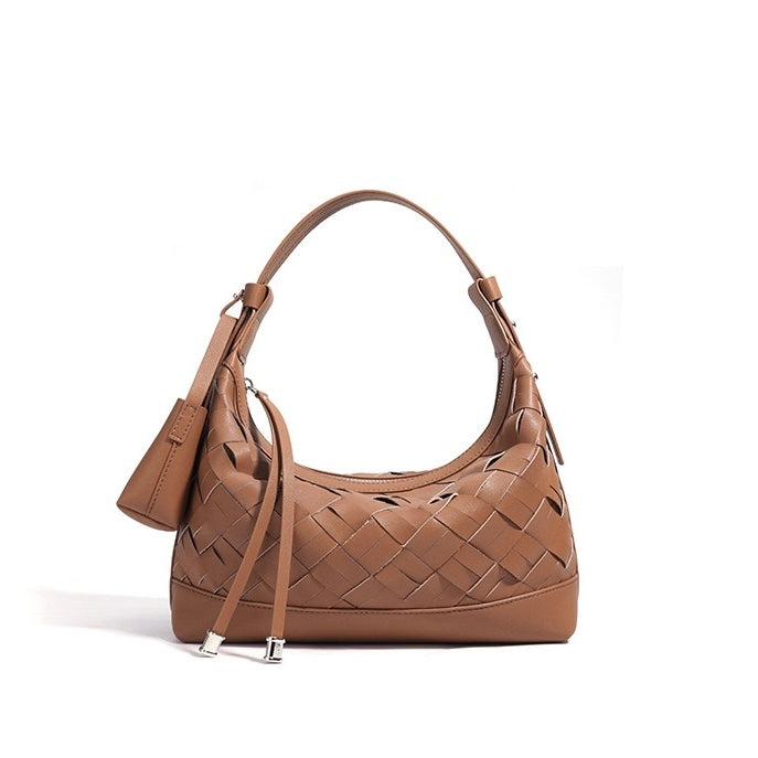 Women's Genuine Leather Woven Dumpling Shoulder Crossbody Bag