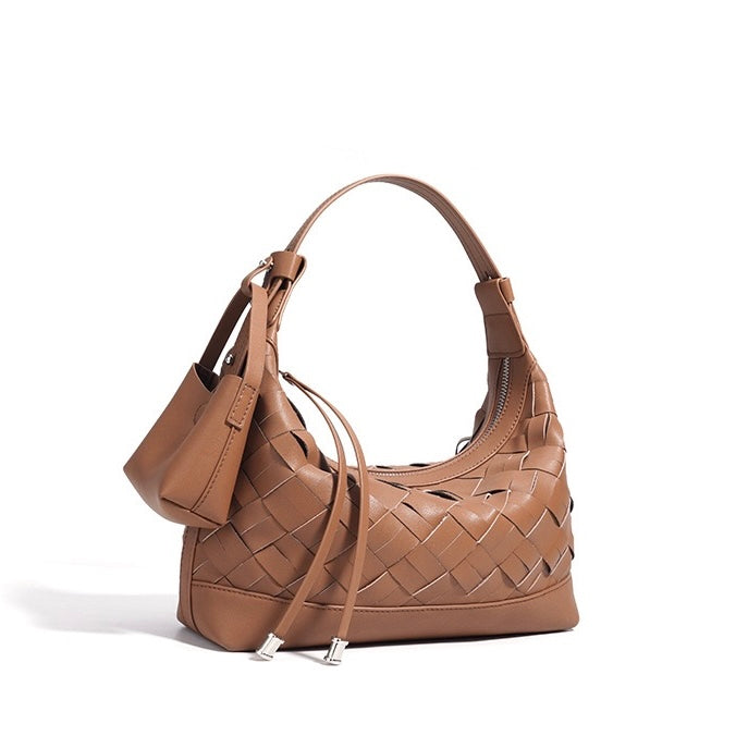 Women's Genuine Leather Woven Dumpling Shoulder Crossbody Bag