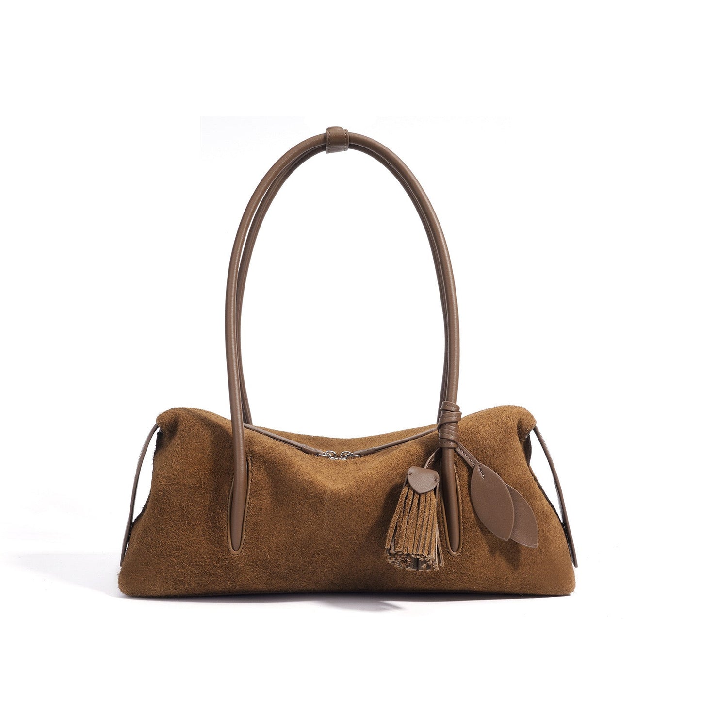 Women's Genuine Leather Matte Pillow Shoulder Bag with Tassel
