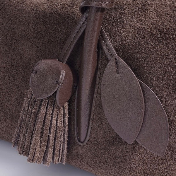 Women's Genuine Leather Matte Pillow Shoulder Bag with Tassel