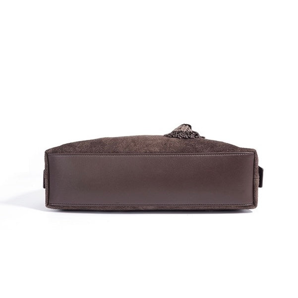 Women's Genuine Leather Matte Pillow Shoulder Bag with Tassel