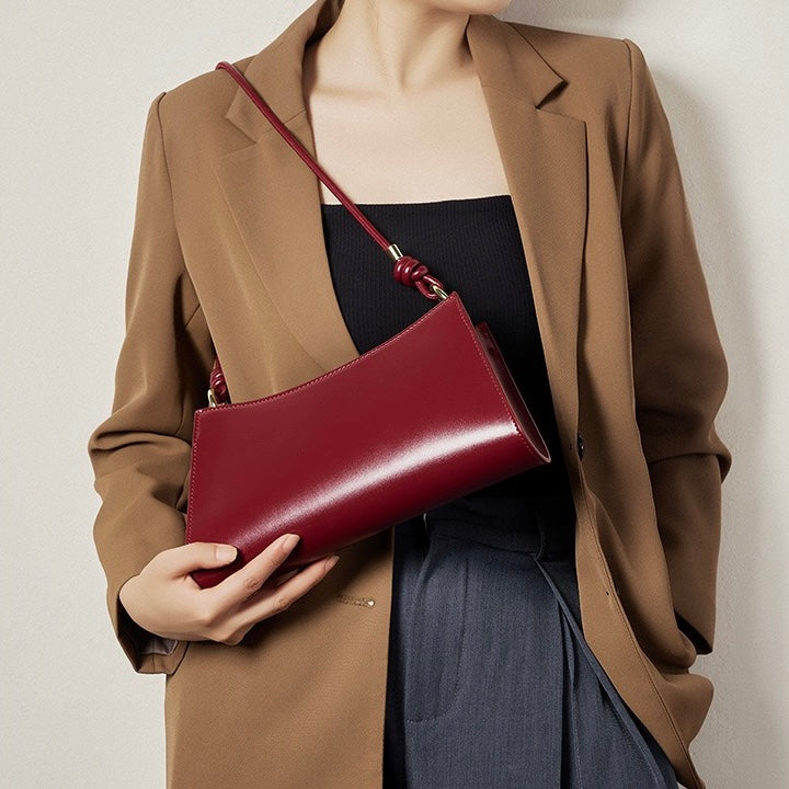 Women's Genuine Leather Underarm Baguette Shoulder Bag
