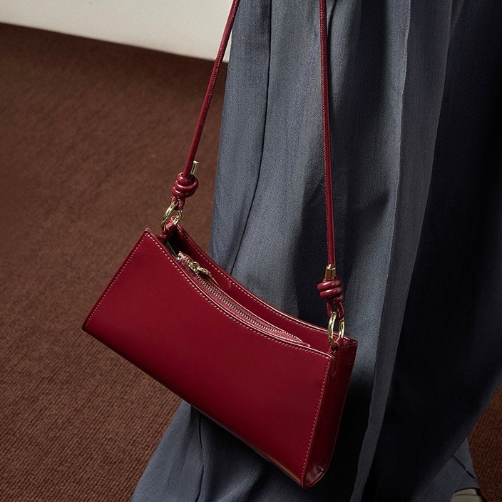 Women's Genuine Leather Underarm Baguette Shoulder Bag