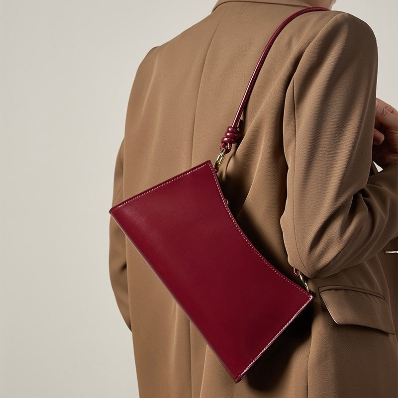 Women's Genuine Leather Underarm Baguette Shoulder Bag