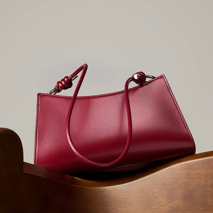 Women's Genuine Leather Underarm Baguette Shoulder Bag