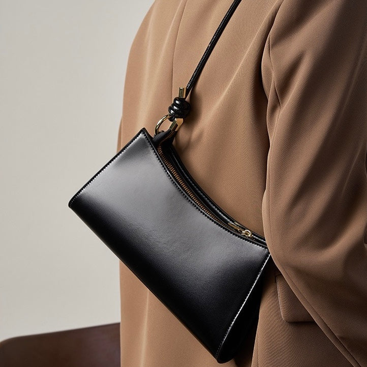 Women's Genuine Leather Underarm Baguette Shoulder Bag