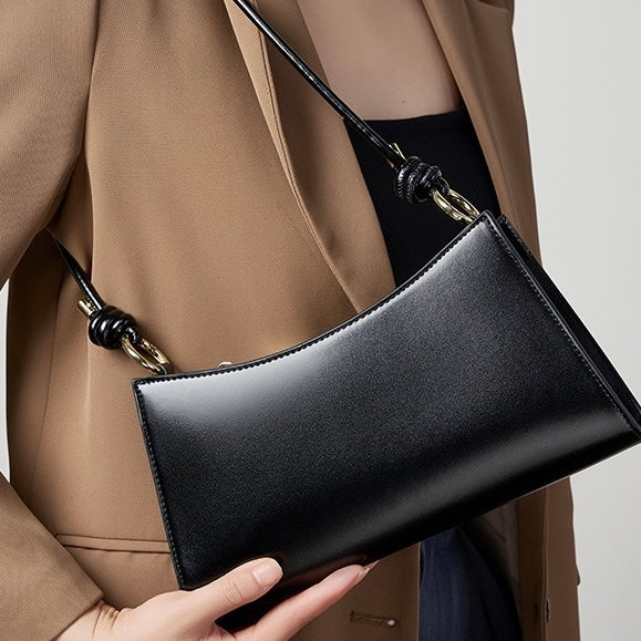 Women's Genuine Leather Underarm Baguette Shoulder Bag
