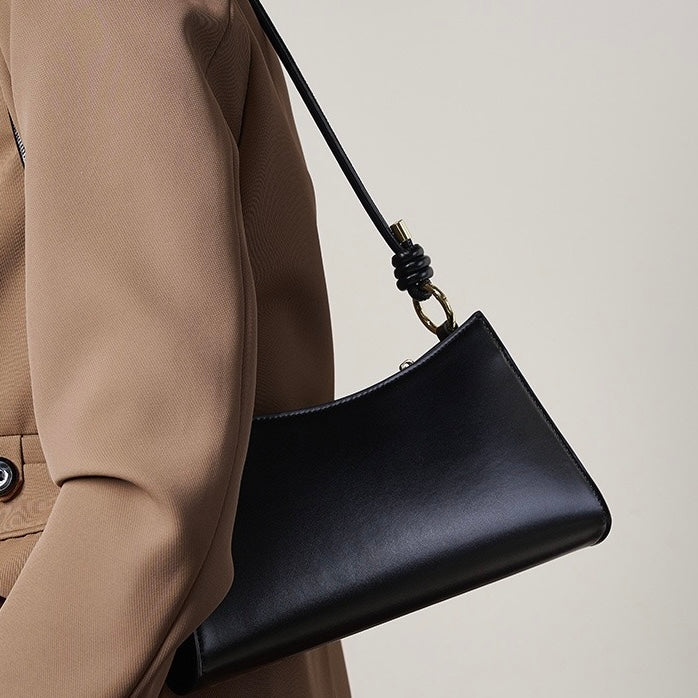 Women's Genuine Leather Underarm Baguette Shoulder Bag