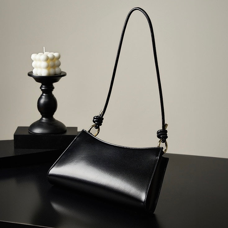 Women's Genuine Leather Underarm Baguette Shoulder Bag