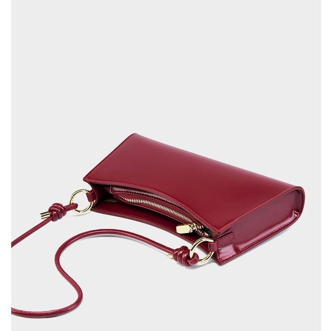 Women's Genuine Leather Underarm Baguette Shoulder Bag