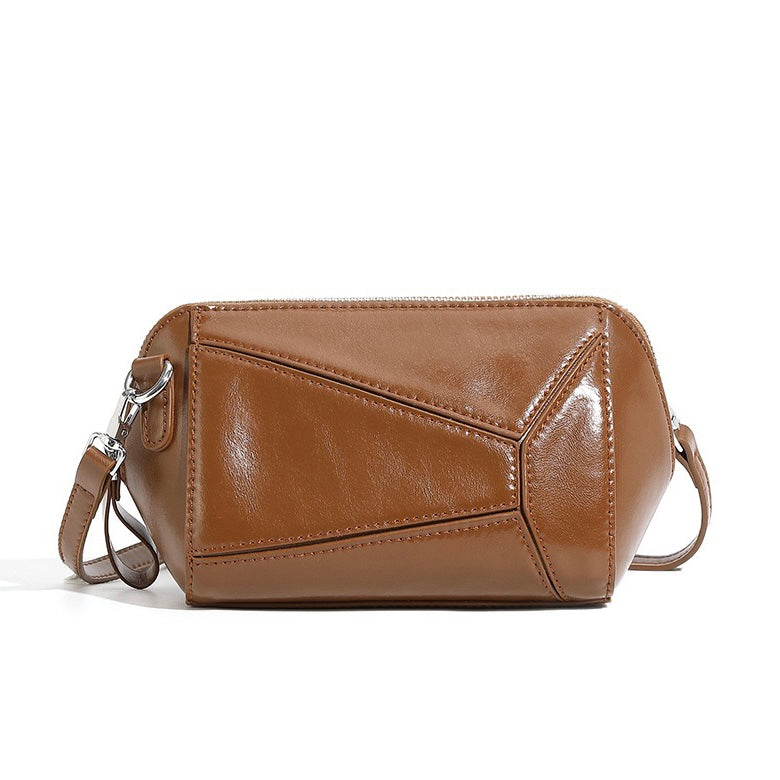 Women's Genuine Leather Geometric Patchwork Crossbody Bag