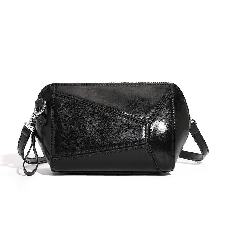 Women's Genuine Leather Geometric Patchwork Crossbody Bag