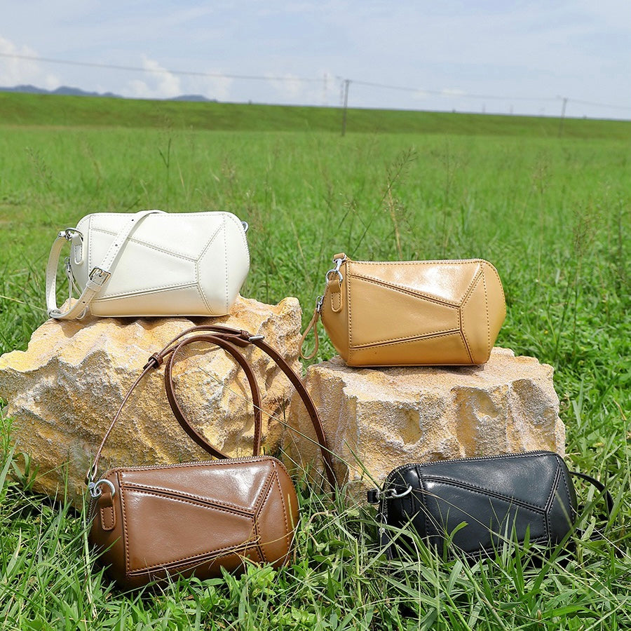 Women's Genuine Leather Geometric Patchwork Crossbody Bag