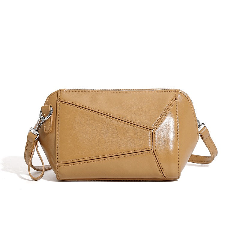 Women's Genuine Leather Geometric Patchwork Crossbody Bag