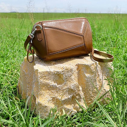 Women's Genuine Leather Geometric Patchwork Crossbody Bag