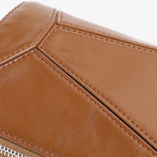 Women's Genuine Leather Geometric Patchwork Crossbody Bag