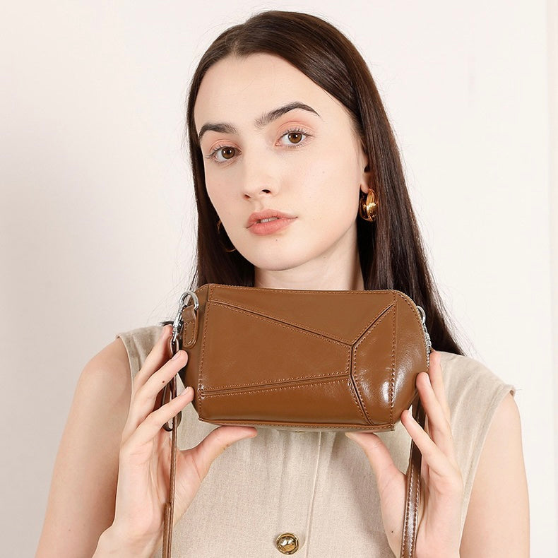 Women's Genuine Leather Geometric Patchwork Crossbody Bag