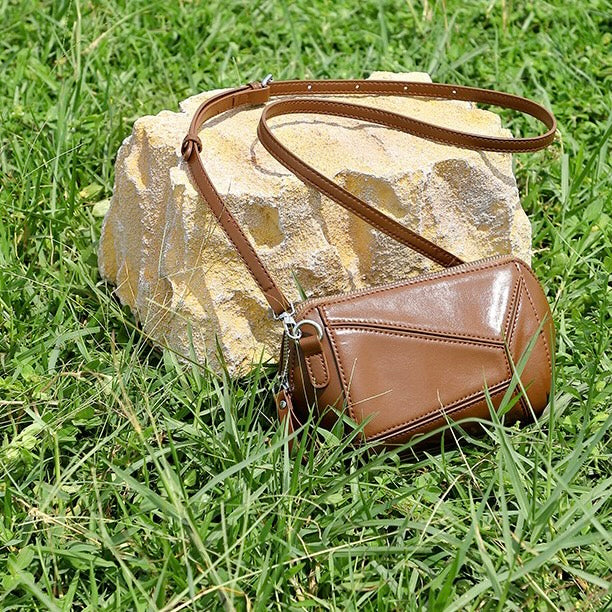 Women's Genuine Leather Geometric Patchwork Crossbody Bag