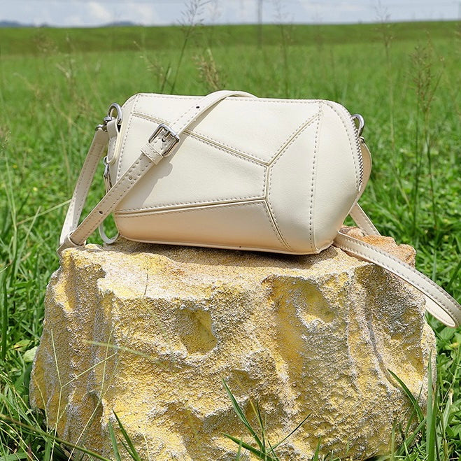 Women's Genuine Leather Geometric Patchwork Crossbody Bag