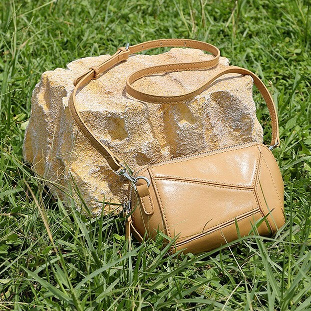 Women's Genuine Leather Geometric Patchwork Crossbody Bag