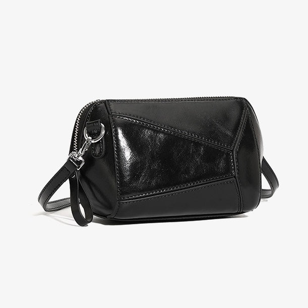 Women's Genuine Leather Geometric Patchwork Crossbody Bag