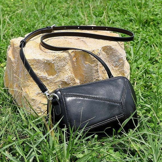 Women's Genuine Leather Geometric Patchwork Crossbody Bag