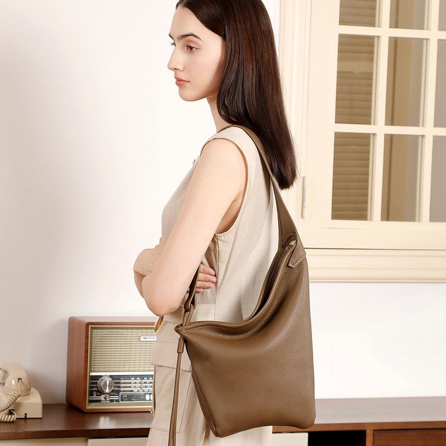 Women's Genuine Leather Asymmetric Horn Shoulder Crossbody Bag