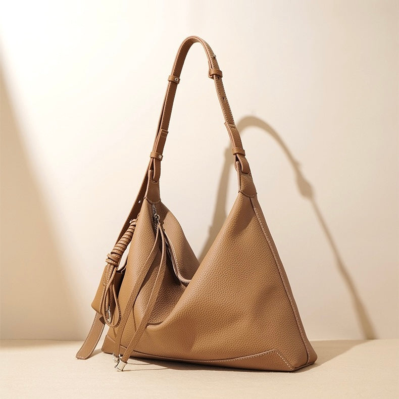 Women's Genuine Leather Minimalist Dumpling Tote Bag with Large Capacity