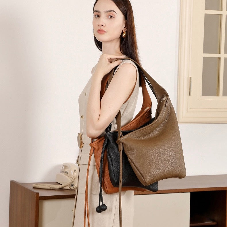 Women's Genuine Leather Asymmetric Horn Shoulder Crossbody Bag