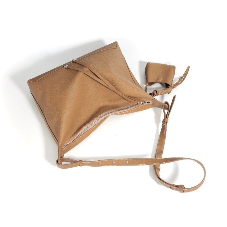 Women's Genuine Leather Minimalist Dumpling Tote Bag with Large Capacity