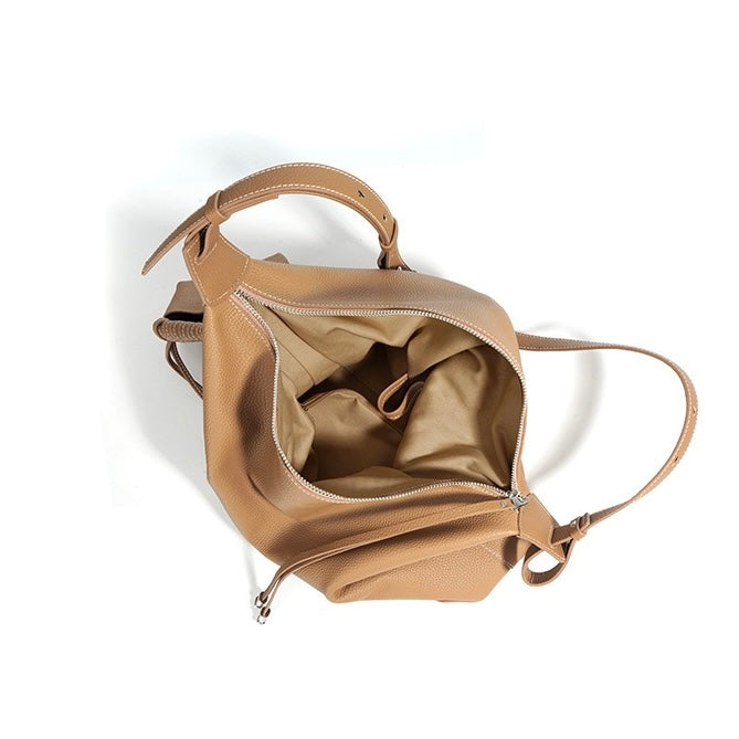 Women's Genuine Leather Minimalist Dumpling Tote Bag with Large Capacity