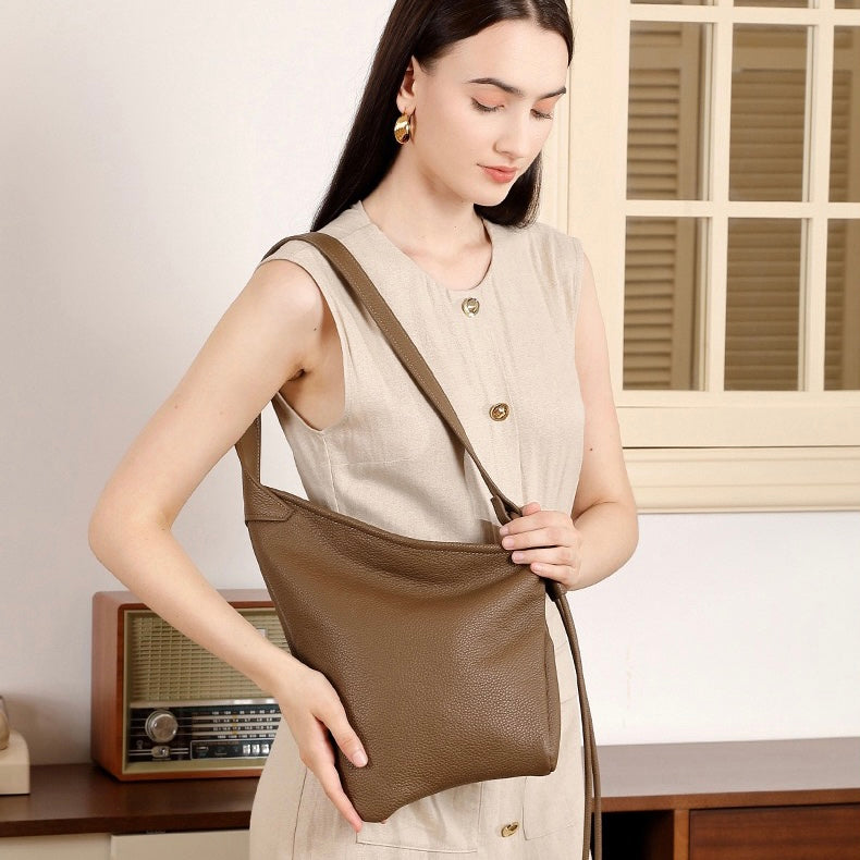 Women's Genuine Leather Asymmetric Horn Shoulder Crossbody Bag
