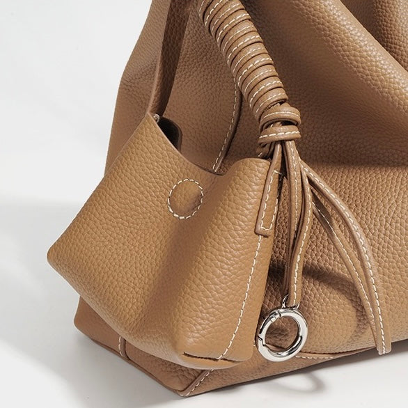 Women's Genuine Leather Minimalist Dumpling Tote Bag with Large Capacity