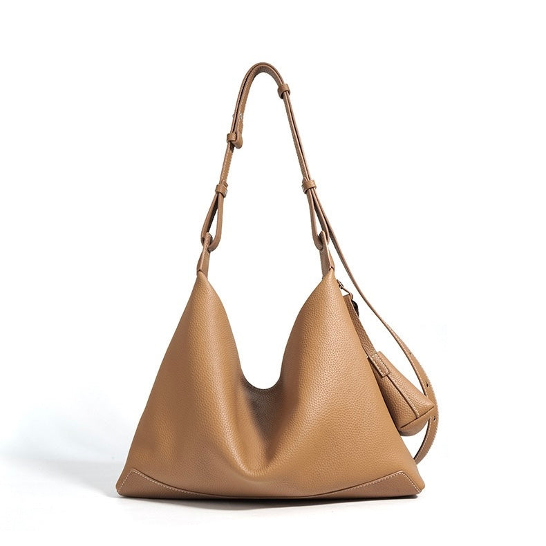 Women's Genuine Leather Minimalist Dumpling Tote Bag with Large Capacity