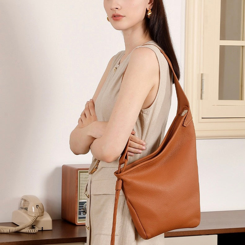 Women's Genuine Leather Asymmetric Horn Shoulder Crossbody Bag