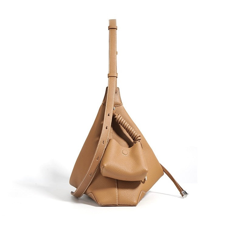 Women's Genuine Leather Minimalist Dumpling Tote Bag with Large Capacity