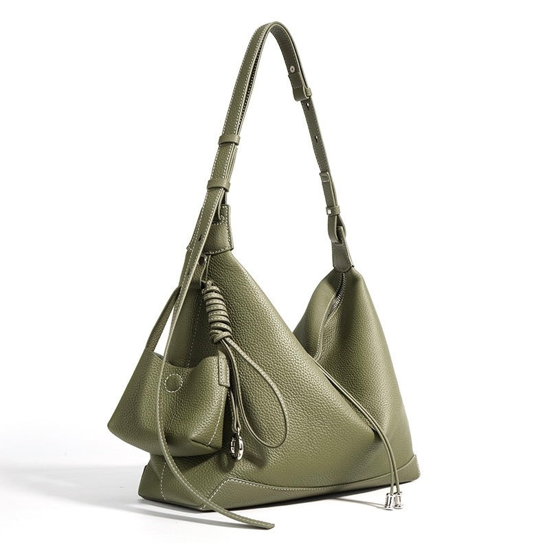 Women's Genuine Leather Minimalist Dumpling Tote Bag with Large Capacity