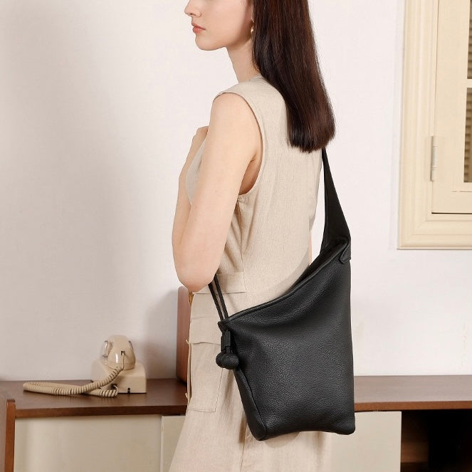 Women's Genuine Leather Asymmetric Horn Shoulder Crossbody Bag
