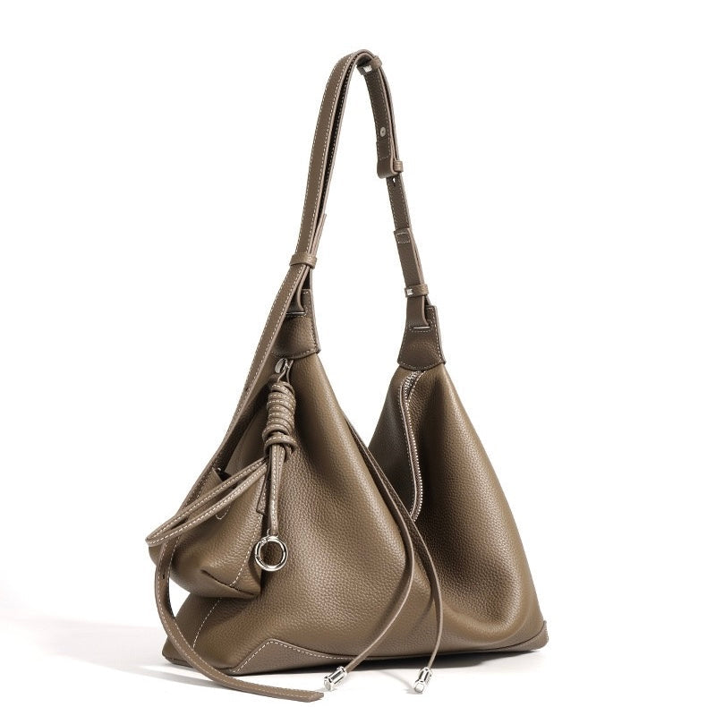 Women's Genuine Leather Minimalist Dumpling Tote Bag with Large Capacity