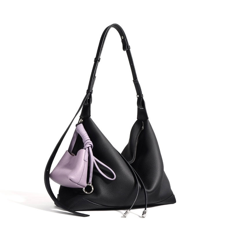Women's Genuine Leather Minimalist Dumpling Tote Bag with Large Capacity