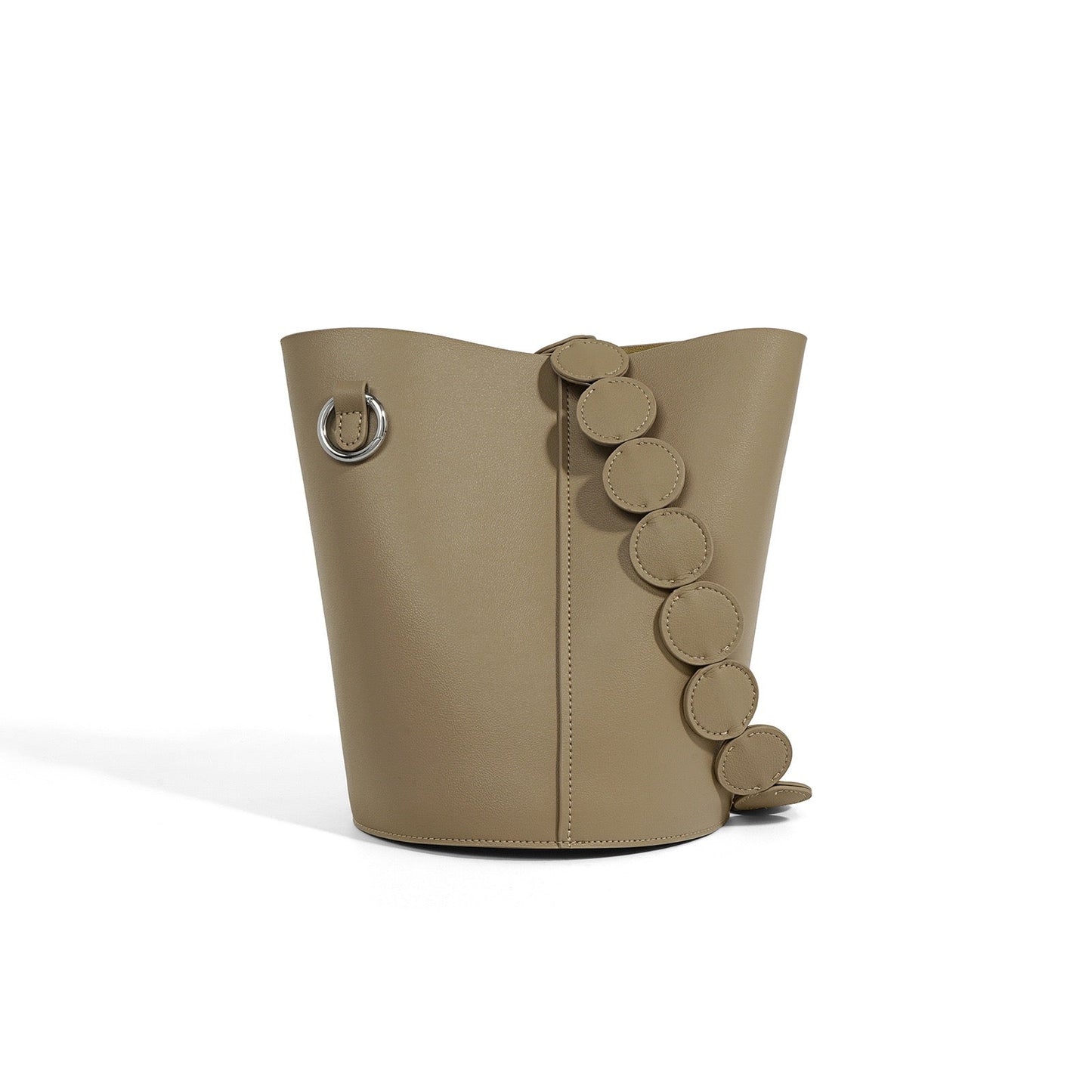 Women's Genuine Leather Cylindrical Bucket Bag with Adjustable Strap