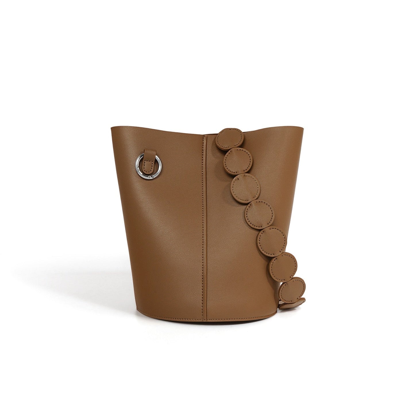 Women's Genuine Leather Cylindrical Bucket Bag with Adjustable Strap