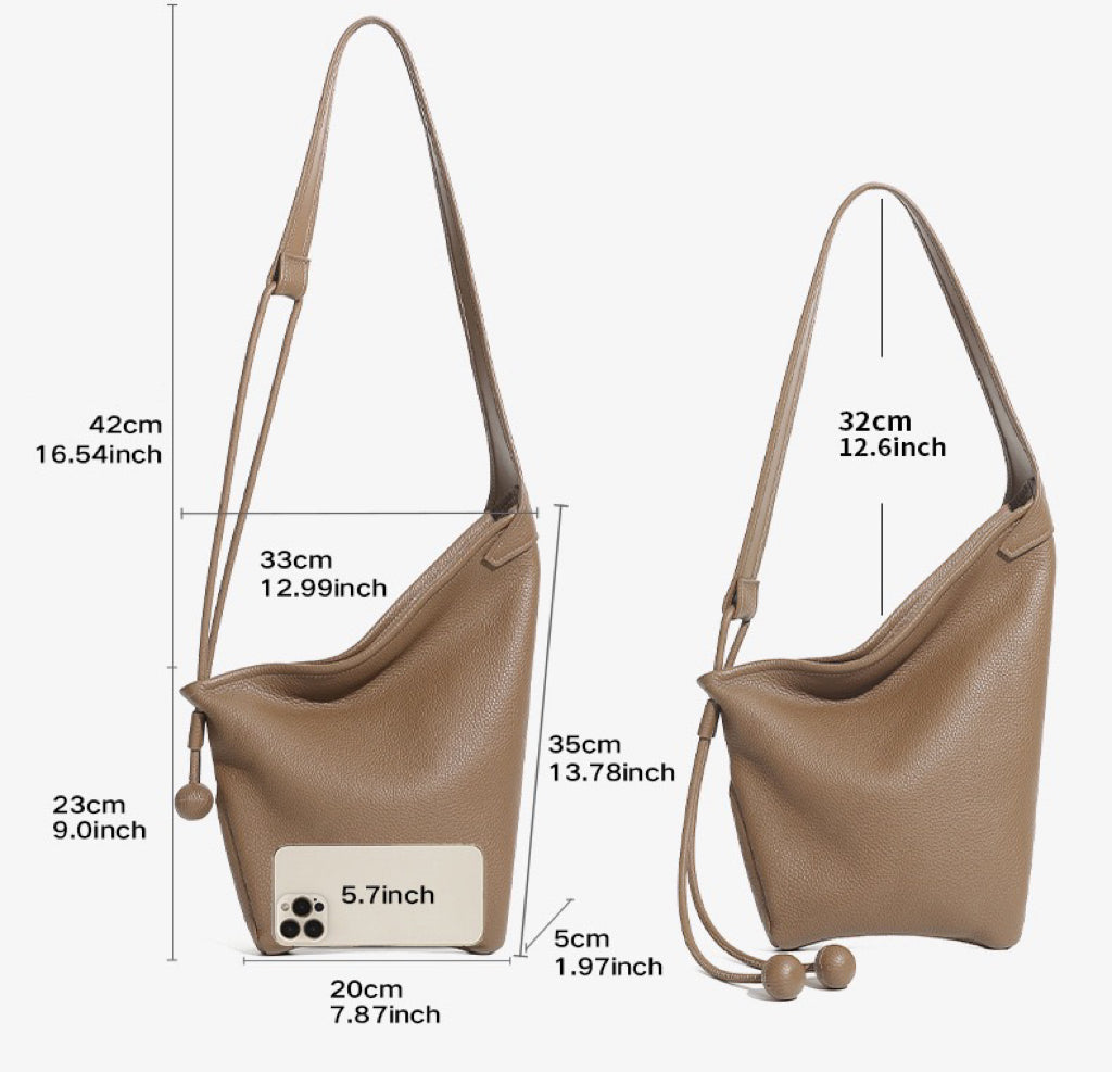 Women's Genuine Leather Asymmetric Horn Shoulder Crossbody Bag