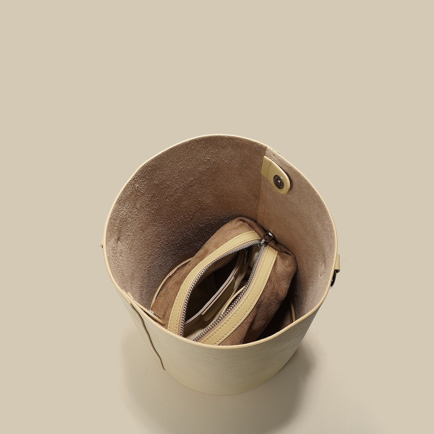 Women's Genuine Leather Cylindrical Bucket Bag with Adjustable Strap